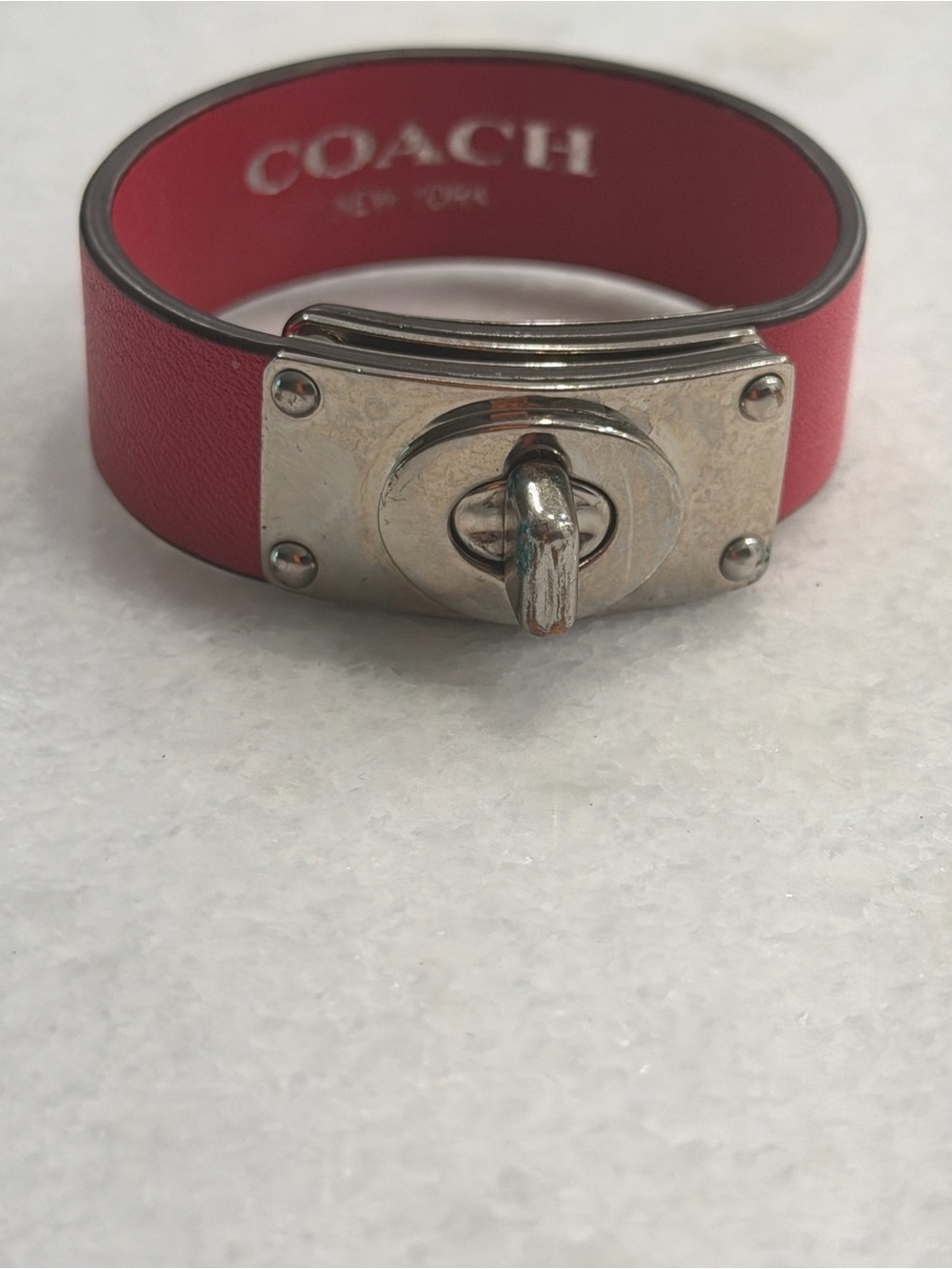 COACH Red Leather Bracelet with Silver Turnlock